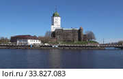 Вид на Выборгский замок солнечным майским днем. Выборг, Россия (2020 год). Стоковое видео, видеограф Виктор Карасев / Фотобанк Лори