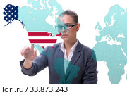 Concept of immigration to USA with virtual button pressing. Стоковое фото, фотограф Elnur / Фотобанк Лори