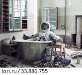 astronaut resting at home in the bath. Стоковое фото, фотограф Виктор Застольский / Фотобанк Лори