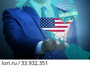 Concept of immigration to USA with virtual button pressing. Стоковое фото, фотограф Elnur / Фотобанк Лори