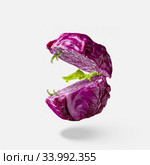 Сut purrple cabbage as a flying open creative mouth with teeth. Стоковое фото, фотограф Ярослав Данильченко / Фотобанк Лори