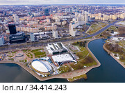Downtown Minsk on Svislach river. Стоковое фото, фотограф Яков Филимонов / Фотобанк Лори