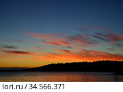 Beautiful fiery sunset. Lake Keret, Northern Karelia, Russia. Стоковое фото, фотограф Сергей Трофименко / Фотобанк Лори