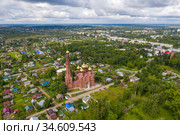 Panorama of the city of Vichuga with the Church of the Resurrection of Christ on a summer day, Ivanovo region, Russia (2020 год). Стоковое фото, фотограф Валерий Смирнов / Фотобанк Лори