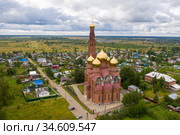 Panorama of the city of Vichuga with the Church of the Resurrection of Christ on a summer day, Ivanovo region, Russia (2020 год). Стоковое фото, фотограф Валерий Смирнов / Фотобанк Лори