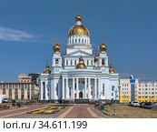 Кафедральный собор святого праведного воина Феодора Ушакова в Саранске, Республика Мордовия (2018 год). Стоковое фото, фотограф Михаил Марковский / Фотобанк Лори