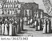 Старинная гравюра 17 века. Встреча послов у царских палат. Стоковое фото, фотограф Игорь Низов / Фотобанк Лори