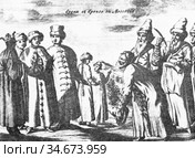Старинная гравюра 17 века. Сватовство на древней руси. Стоковое фото, фотограф Игорь Низов / Фотобанк Лори