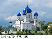 Вид на Рождественскую церковь и Собор Боголюбской иконы Божией Матери в Боголюбском женском монастыре. Владимирская область, Россия Россия (2020 год). Стоковое фото, фотограф Виктор Карасев / Фотобанк Лори