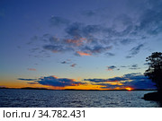 Beautiful fiery sunset. Lake Keret, Northern Karelia, Russia. Стоковое фото, фотограф Сергей Трофименко / Фотобанк Лори