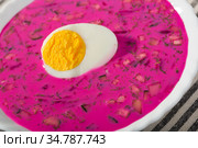 Cold yogurt beetroot soup. Стоковое фото, фотограф Яков Филимонов / Фотобанк Лори