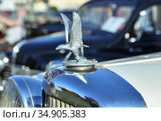 DIEPPE, FRANCE - SEPTEMBER 01, 2018: Eagle ornament of the Alvis car company. Редакционное фото, фотограф Irina Kuchugurina/Gaudy / Фотобанк Лори