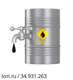 metallic barrels on white background. Isolated 3D illustration. Стоковая иллюстрация, иллюстратор Ильин Сергей / Фотобанк Лори
