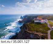 Cabo da Roca Lighthouse. Portuguese Farol de Cabo da Roca is most westerly European extent. Стоковое фото, фотограф Яков Филимонов / Фотобанк Лори