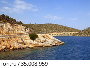Demre-Finike highway along the rocky coast of the Mediterranean sea. Black car on the road. Antalya province, Turkey. (2014 год). Стоковое фото, фотограф Bala-Kate / Фотобанк Лори