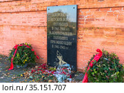 Братское захоронение советских воинов, погибших в 1941-1944 гг. и ленинградцев, погибших при эвакуации 1941-1943 гг. на Дороге жизни. Ириновка , ленинградская область (2020 год). Редакционное фото, фотограф Александр Щепин / Фотобанк Лори