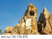 a commemorative plaque on the top of Mount Aleksandrovskaya Sopka in honor of the ascent to its peak of the Grand Duke Alexander Nikolaevich Emperor Alexander I, 1837. Russian text: June. Стоковое фото, фотограф Акиньшин Владимир / Фотобанк Лори