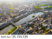 Aerial view of french city Laval, Mayenne. Стоковое фото, фотограф Яков Филимонов / Фотобанк Лори