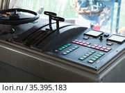 Tug boat dashboard. Captains bridge controls. Стоковое фото, фотограф EugeneSergeev / Фотобанк Лори
