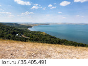 Hills and shore of the Aslikul lake with children summer camp. The Republic of Bashkortostan, Russia. Стоковое фото, фотограф Кекяляйнен Андрей / Фотобанк Лори
