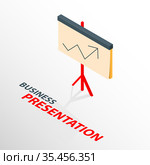Isometric board presentation icon with the arrow, isolated 3d. Стоковая иллюстрация, иллюстратор Альдана Прокофьева / Фотобанк Лори