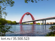 Picturesque bridge over the Moscow river on a sunny summer day. Moscow, Russia (2018 год). Стоковое фото, фотограф Наталья Волкова / Фотобанк Лори