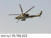 Demonstration flight of the upgraded Mi-28NM combat helicopter (Night Hunter) at the International Aviation and Space Salon in Zhukovsky. Russia. 2019. Редакционное фото, фотограф Наталья Волкова / Фотобанк Лори