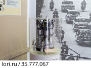 Макет  четырехкамерного жидкостного реактивного двигателя "РД-107"  для первой ступени ракеты-носителя "Восток". Музей Циолковского (2021 год). Редакционное фото, фотограф Владимир Макеев / Фотобанк Лори