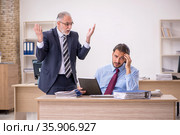 Old male boss and young employee working in the office. Стоковое фото, фотограф Elnur / Фотобанк Лори
