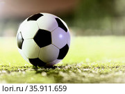 Soccer ball on sports field. Стоковое фото, агентство Ingram Publishing / Фотобанк Лори