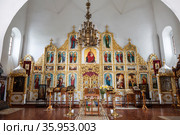 Iconostasis of the Cathedral of the Nativity of the Virgin in the Solotchensk Convent of the Nativity of the Virgin. Ryazan, Russia (2017 год). Редакционное фото, фотограф Наталья Волкова / Фотобанк Лори