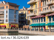 Doha, Qatar - Nov 23. 2019. Architecture of Qanat Quartier on Pearl Island. Редакционное фото, фотограф Володина Ольга / Фотобанк Лори
