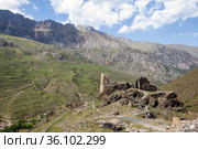 Башни Курта и Тага. Куртатинское ущелье. Северная Осетия (2021 год). Стоковое фото, фотограф Сергей Афанасьев / Фотобанк Лори