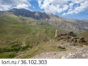Башни Курта и Тага. Куртатинское ущелье. Северная Осетия (2021 год). Стоковое фото, фотограф Сергей Афанасьев / Фотобанк Лори