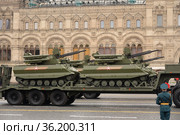 Дистанционно управляемый робототехнический комплекс "Уран-9" на параде в честь Дня Победы на Красной площади Москвы (2021 год). Редакционное фото, фотограф Free Wind / Фотобанк Лори