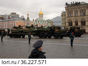 Дистанционно управляемый робототехнический комплекс "Уран-9" на параде в честь Дня Победы на Красной площади Москвы (2021 год). Редакционное фото, фотограф Free Wind / Фотобанк Лори
