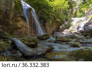 Dzhur-Dzhur waterfall on the river East Ulu-Uzen in the gorge haphal, Crimea, (2021 год). Стоковое фото, фотограф Алексей Маринченко / Фотобанк Лори