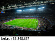 Football field and audience at stadium Nou Camp, Barcelona (2015 год). Редакционное фото, фотограф Яков Филимонов / Фотобанк Лори
