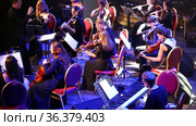 Symphony orchestra performance on stage. Редакционное видео, видеограф Евгений Ткачёв / Фотобанк Лори