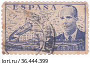 Почтовая марка Испании. Ми-884. Хуан де ла Сиерва. Авиация. 1939 год. Стоковое фото, фотограф Илюхина Наталья / Фотобанк Лори