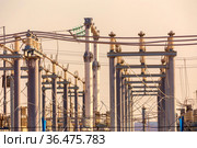part of high-voltage substation with switches and disconnectors. Стоковое фото, фотограф Акиньшин Владимир / Фотобанк Лори