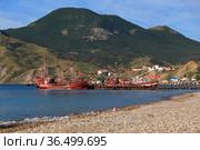 Парусники у пристани в поселке Коктебель. Крым (2021 год). Стоковое фото, фотограф Роман Рожков / Фотобанк Лори