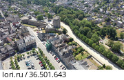 Scenic aerial view of walled Breton town of Dinan on sunny summer day, France. Стоковое видео, видеограф Яков Филимонов / Фотобанк Лори