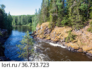 Водопад "Кивач". Река Суна. Республика Карелия. Стоковое фото, фотограф Сергей Афанасьев / Фотобанк Лори