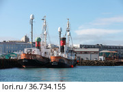 Whalers Hvalur 8 and 9 are moored in port (2017 год). Редакционное фото, фотограф EugeneSergeev / Фотобанк Лори