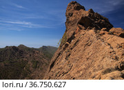 Gran Canaria, landscape of the central part of the island, Las Cumbres, ie The Summits, route on ascent to Risco Chimirique, Tejeda municipality (2021 год). Стоковое фото, фотограф Tamara Kulikova / Фотобанк Лори