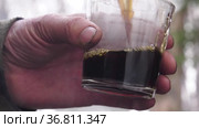 Берёзовый или кленовый сироп. Наливание сиропа. Birch or maple syrup. Pouring syrup. Стоковое видео, видеограф Евгений Романов / Фотобанк Лори