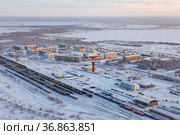 Railway station of Purpe village in winter from above. Стоковое фото, фотограф Владимир Мельников / Фотобанк Лори