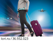 Woman with suitcase awaiting aircraft. Стоковое фото, фотограф Яков Филимонов / Фотобанк Лори