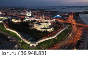 Kazan Kremlin at summer night with view of Kazanka River. Стоковое видео, видеограф Яков Филимонов / Фотобанк Лори